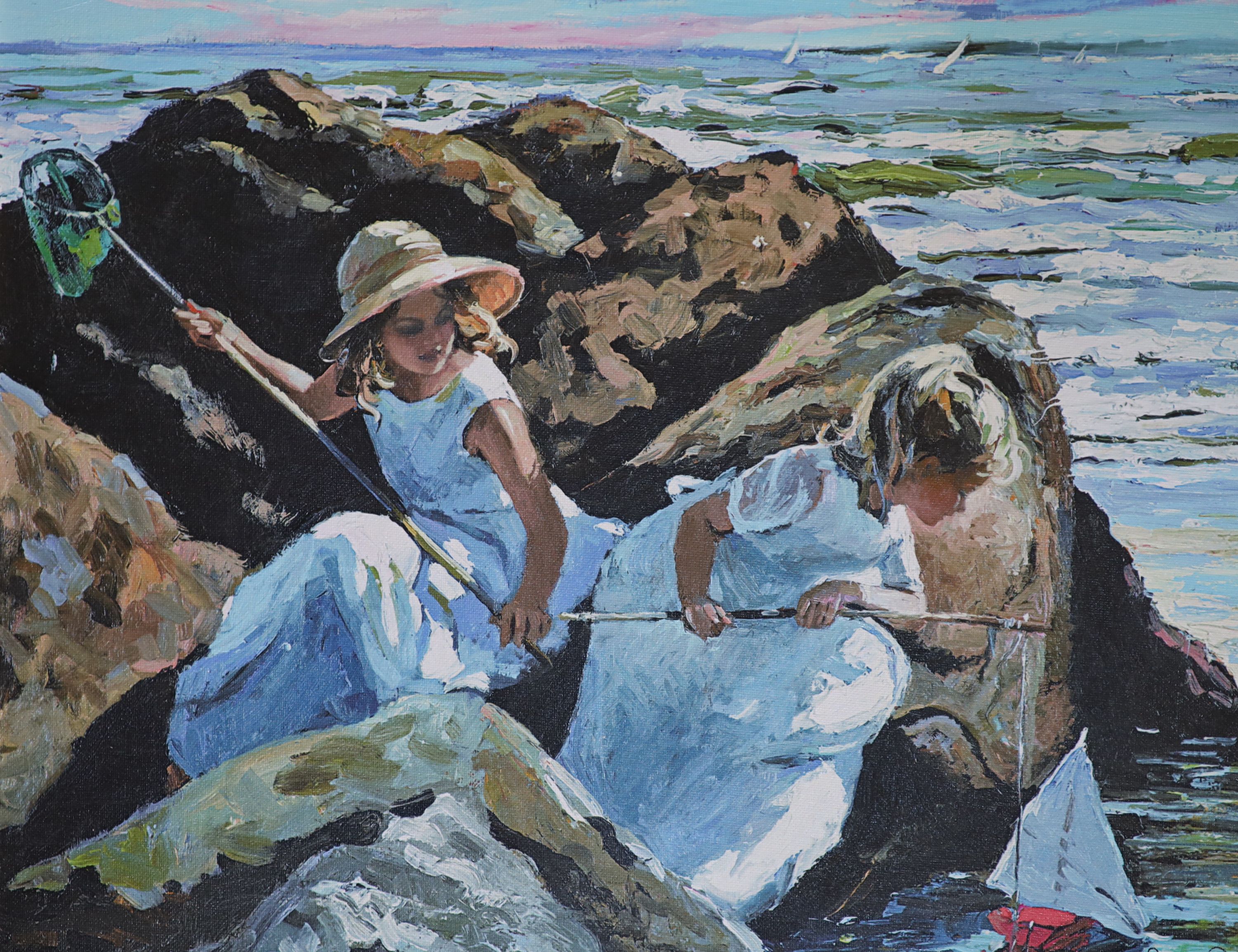 Sherree Valentine Daines, hand embellished canvas, Rockpool Delight, 53/195, with COA, 40 x 50cm